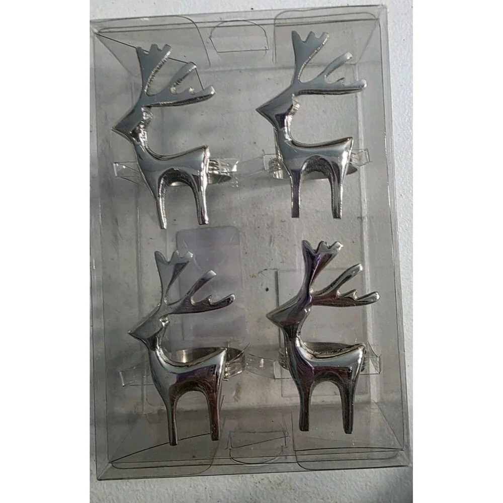 Set Of 4 Silvertone Reindeer Napkin Ring Leila's Home Living Made In India